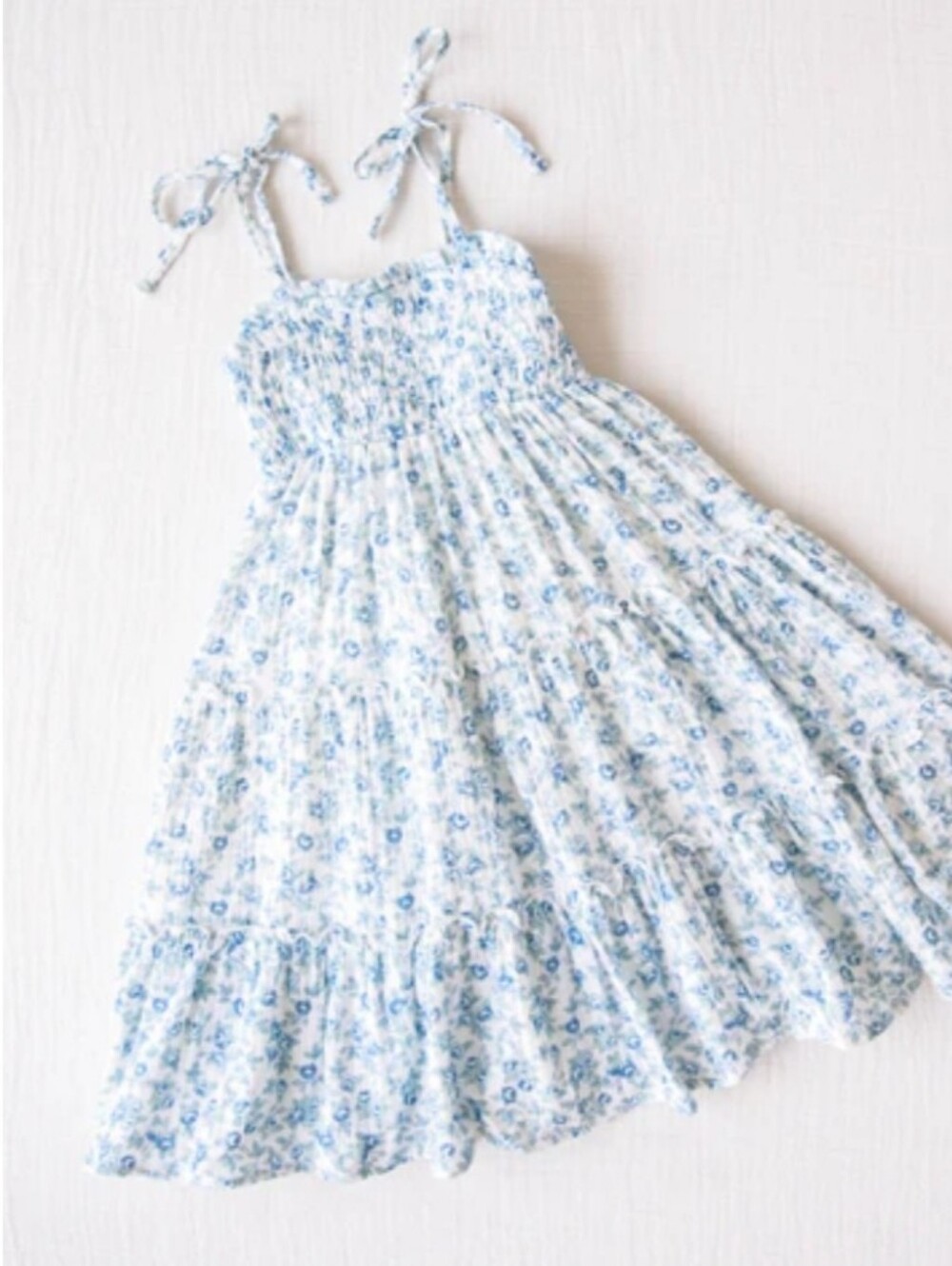 SweetHoney floral smocked tiered tie strap cotton maxi dress